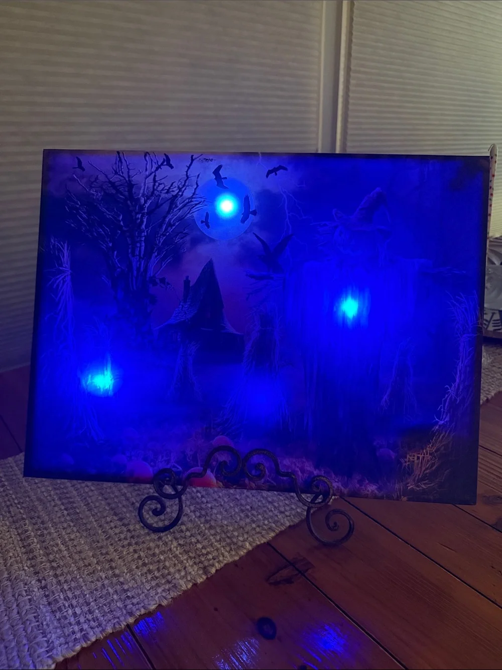 LED Halloween Scarecrow Canvas Wall Art Haunted House Light-Up Decor 20” x 15”